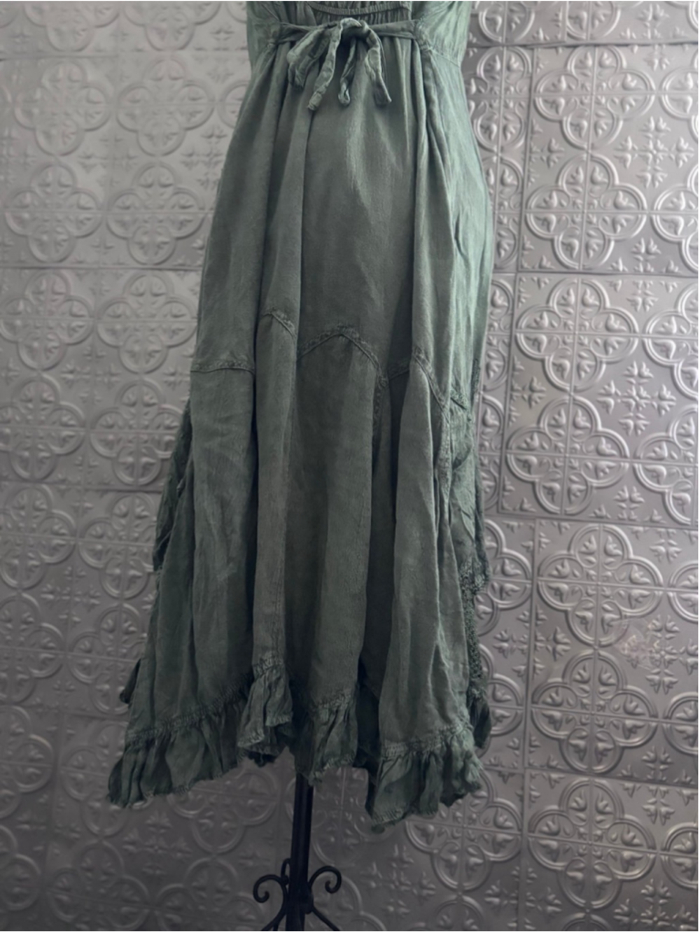 90s vintage Maxi Bohemian Smocked Dress Corset Peasant Embroidered Cottagecore - Picture 8 of 11